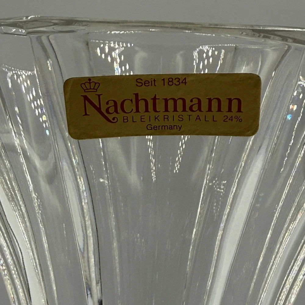 Nachtmann Saphir 24% Lead Crystal Vase 8.5 Inch Flared Paneled Germany